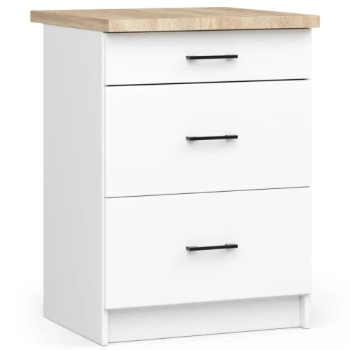 Przejdź do produktu Szafka do kuchni, z blatem, 3 szuflady, KLARA, 60x60x85 cm, biel, dąb sonoma, mat