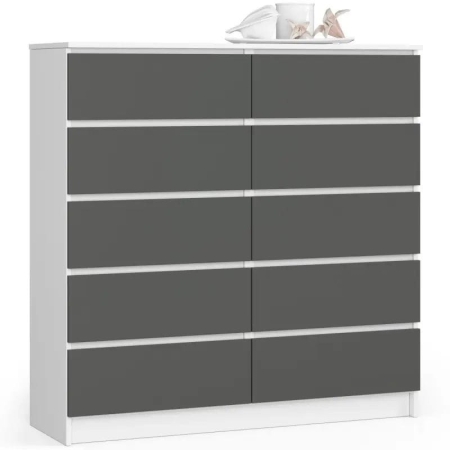 Komoda do salonu, sypialni, STILO, 10 szuflad, 120x40x121 cm, biel, grafit szary, mat