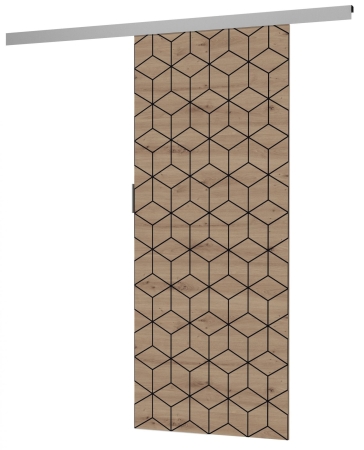 Drzwi przesuwne, naścienne, Luca, Heksagon, 86x205 cm, dąb artisan
