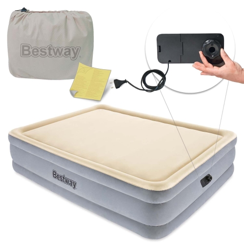Przejdź do produktu Materac welurowy z pompką, Bestway, 203x152x46 cm
