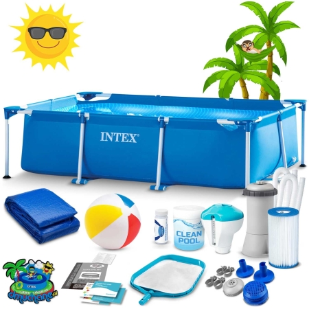 Basen ogrodowy stelażowy, zestaw 15w1, Intex, 220x150x60 cm