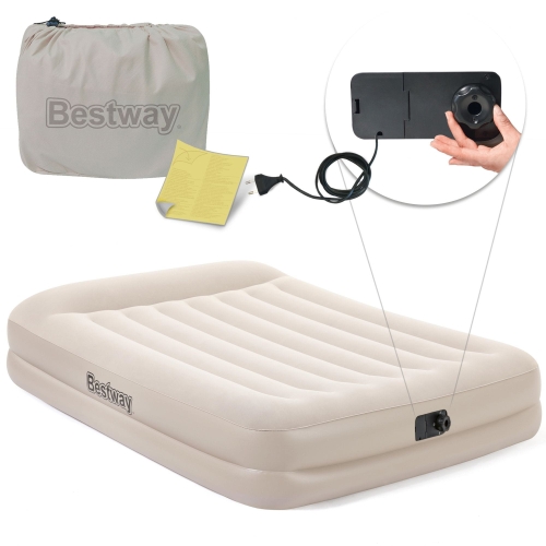 Przejdź do produktu Materac dmuchany, z pompką, dwuosobowy, Bestway, 203x152x42 cm