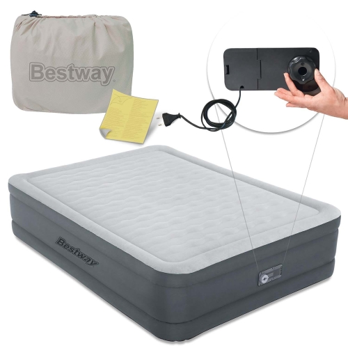 Przejdź do produktu Materac dmuchany, z pompką, dwuosobowy, Bestway, 203x152x46 cm