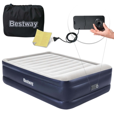 Materac dmuchany, dwuosobowy, z pompką, Bestway, 203x152x61 cm