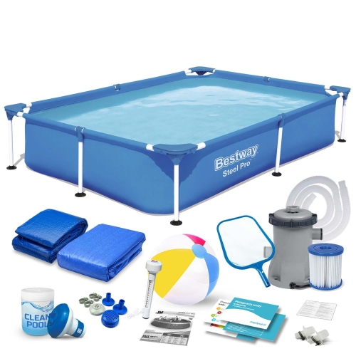 Przejdź do produktu Basen prostokątny stelażowy, 16w1, Bestway, 221x150x43 cm