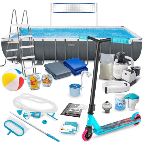 Przejdź do produktu Basen ogrodowy stelażowy, 21w1, Intex, 732x366x132 cm + hulajnoga GRATIS