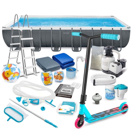 Przejdź do produktu Basen ogrodowy stelażowy, 21w1, Intex, 732x366x132 cm + hulajnoga GRATIS