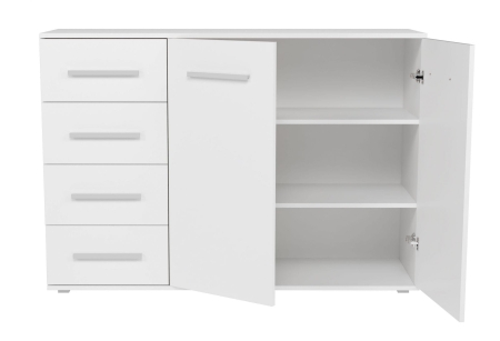 Duża komoda do sypialni, Toledo, 135x40x95 cm, biel, mat