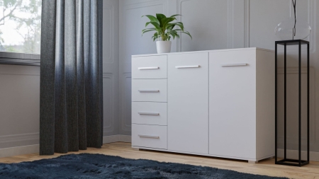 Duża komoda do sypialni, Toledo, 135x40x95 cm, biel, mat