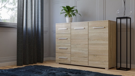 Duża komoda do sypialni, Toledo, 135x40x95 cm, dąb sonoma, mat