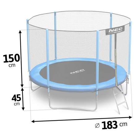 Trampolina ogrodowa, siatka zewnętrzna i drabinka, Neo-Sport, 6ft, 183 cm