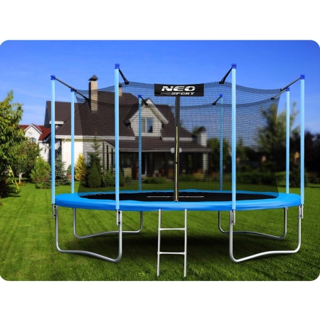 Trampolina ogrodowa, siatka wewnętrzna i drabinka, 12ft, 374x250 cm, niebieski