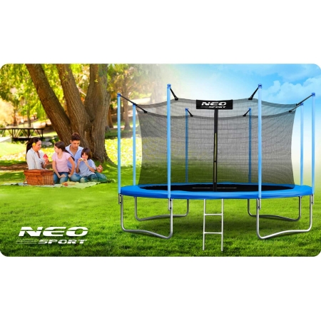 Trampolina ogrodowa, siatka wewnętrzna i drabinka, 12ft, 374x250 cm, niebieski
