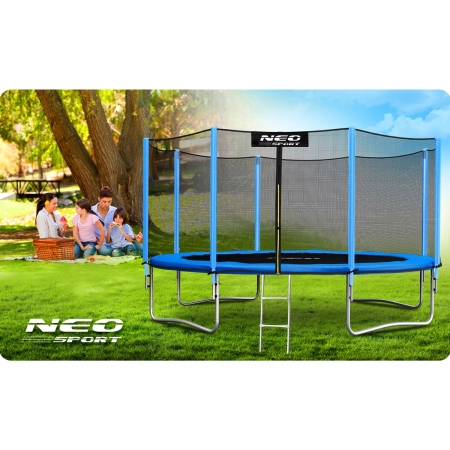 Trampolina ogrodowa, siatka zewnętrzna i drabinka, Neo-Sport, 12ft, 374 cm