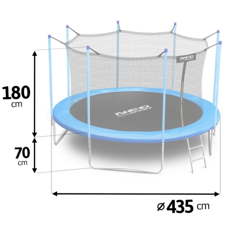 Trampolina ogrodowa, siatka wewnętrzna i drabinka, Neo-Sport, 14ft, 435 cm