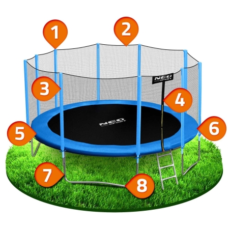 Trampolina ogrodowa, siatka zewnętrzna i drabinka, 15ft, 465 cm