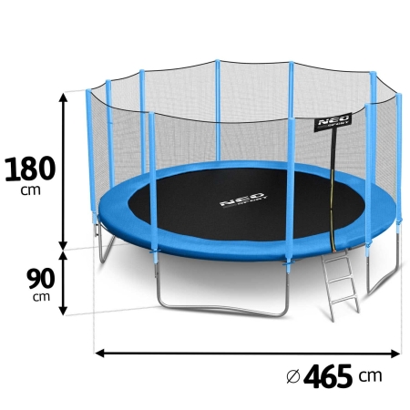 Trampolina ogrodowa, siatka zewnętrzna i drabinka, 15ft, 465 cm