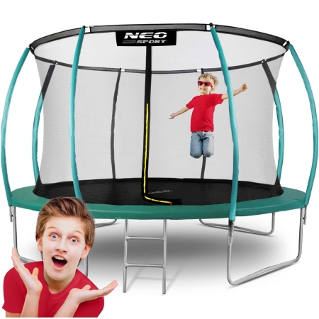 Trampolina ogrodowa, profilowana, siatka wewnętrzna, 12ft, 374x250 cm, zielony