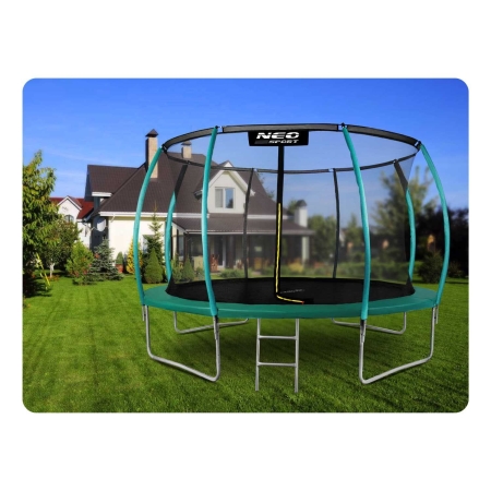 Trampolina ogrodowa, profilowana, siatka wewnętrzna, 12ft, 374x250 cm, zielony