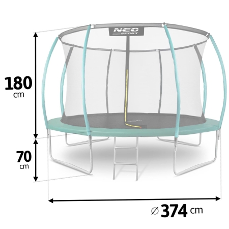 Trampolina ogrodowa, profilowana, siatka wewnętrzna, 12ft, 374x250 cm, zielony