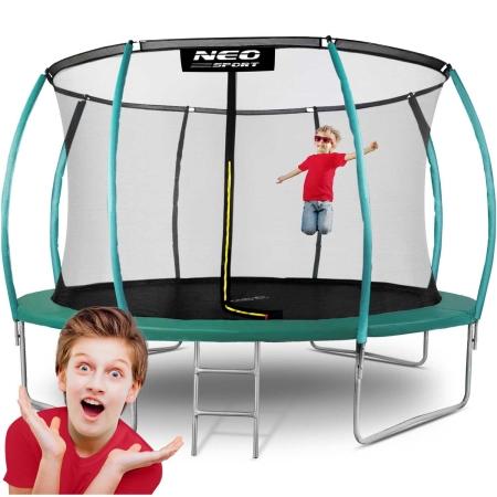 Trampolina ogrodowa, profilowana, siatka wewnętrzna, 14ft, 435x260 cm, zielony
