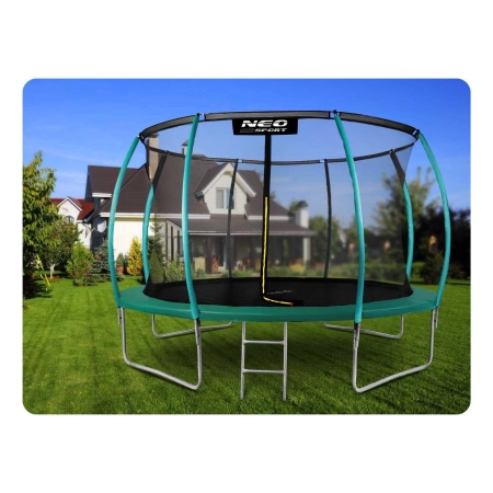 Trampolina ogrodowa, profilowana, siatka wewnętrzna, 14ft, 435x260 cm, zielony