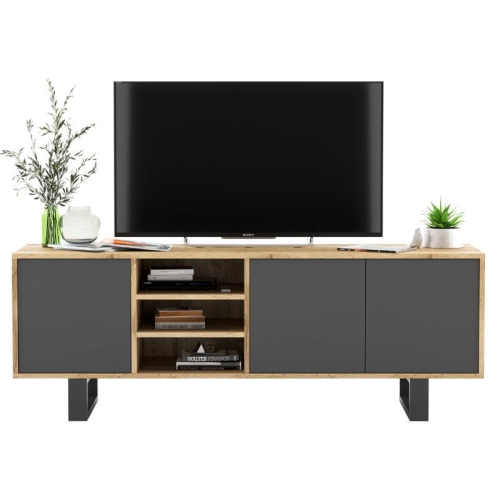 Przejdź do produktu Szafka RTV, NORD, półki, 150x35x53 cm, dąb wotan, grafit, mat