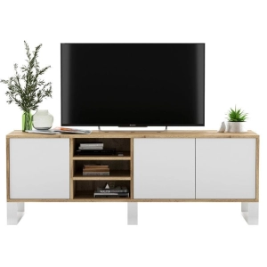 Szafka RTV, rama, NORD, 150x35x53 cm, dąb wotan, biel, mat