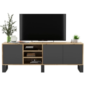 Szafka RTV, NORD, rama, 150x35x53 cm, dąb wotan, grafit, mat