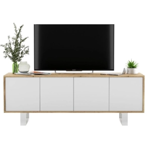 Komoda RTV, loft, NORD, rama, 150x35x53 cm, dąb wotan, biel, mat