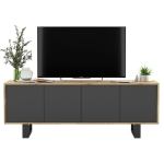Komoda RTV, loft, NORD, rama, 150x35x53 cm, dąb wotan, grafit, mat