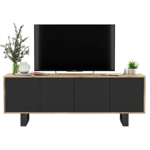 Komoda RTV, NORD, 150x35x53 cm, dąb wotan, czarny, mat