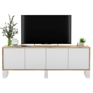 Komoda RTV, NORD, 150x35x53 cm, dąb wotan, biel, mat