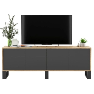 Komoda RTV, NORD, rama, 150x35x53 cm, dąb wotan, grafit, mat