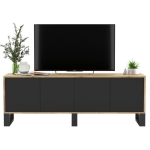 Komoda RTV, NORD, rama, 150x35x53 cm, dąb wotan, czarny, mat
