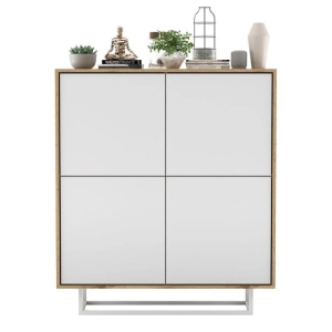 Komoda do salonu, loft, NORD, 113x35x127 cm, dąb wotan, biel, mat