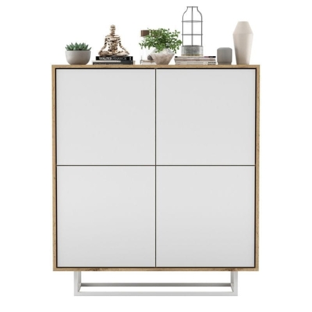 Komoda do salonu, loft, NORD, 113x35x127 cm, dąb wotan, biel, mat