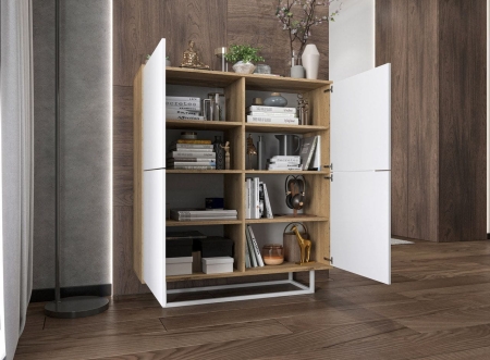 Komoda do salonu, loft, NORD, 113x35x127 cm, dąb wotan, biel, mat