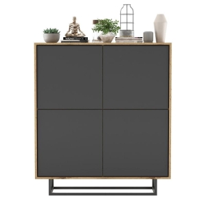 Komoda do salonu, loft, NORD, 113x35x127 cm, dąb wotan, grafit, mat