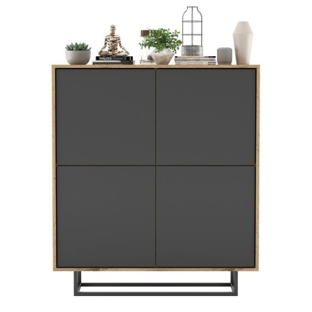 Komoda do salonu, loft, NORD, 113x35x127 cm, dąb wotan, grafit, mat