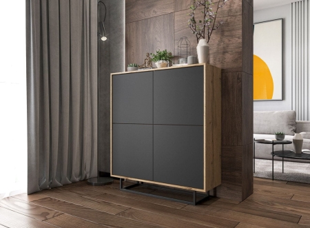 Komoda do salonu, loft, NORD, 113x35x127 cm, dąb wotan, grafit, mat