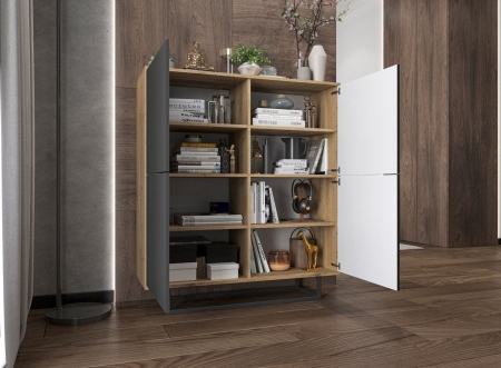 Komoda do salonu, loft, NORD, 113x35x127 cm, dąb wotan, grafit, mat