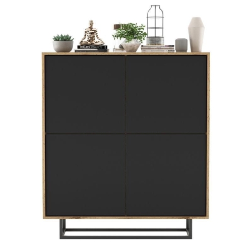 Przejdź do produktu Komoda do salonu, loft, NORD, 113x35x127 cm, dąb wotan, czarny, mat