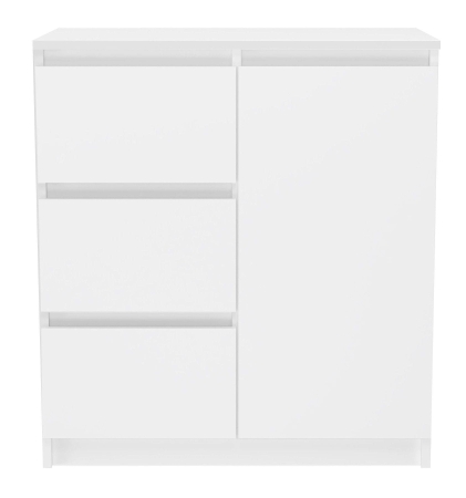 Komoda z szufladami, 1D3S, 80x40x75 cm, biel, mat