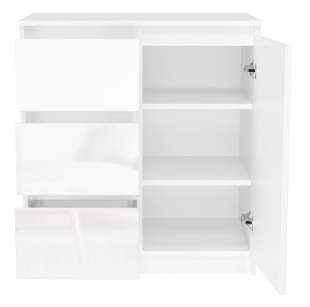 Komoda z szufladami, 1D3S, 80x40x75 cm, biel, połysk