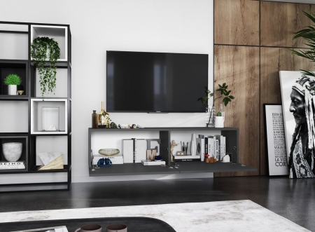Szafka RTV, wisząca, SANO, 120x35x30 cm, grafit, mat