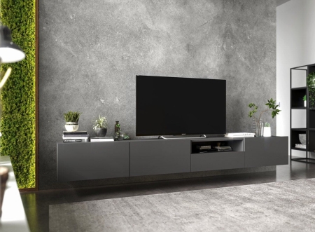 Szafka RTV, wisząca, SANO, 120x35x30 cm, grafit, mat