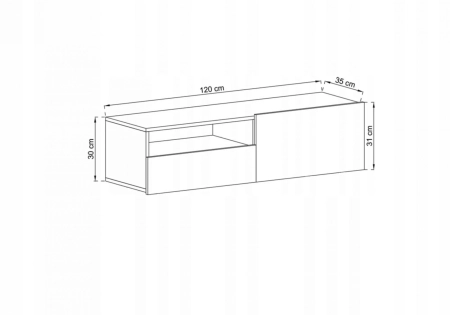 Wisząca szafka RTV, SANO, 120x35x30 cm, grafit, mat
