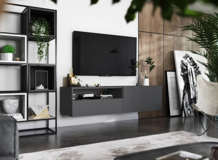 Wisząca szafka RTV, SANO, 120x35x30 cm, grafit, mat