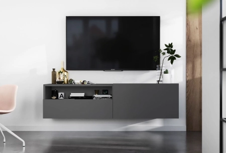 Wisząca szafka RTV, SANO, 120x35x30 cm, grafit, mat